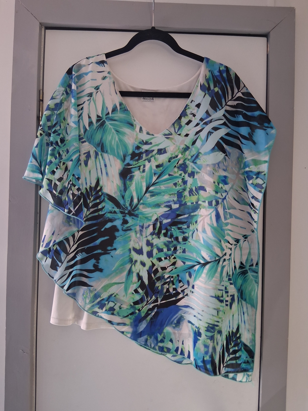 Women’s Tropical Print V-Neck Overlay Top - Blue/Green